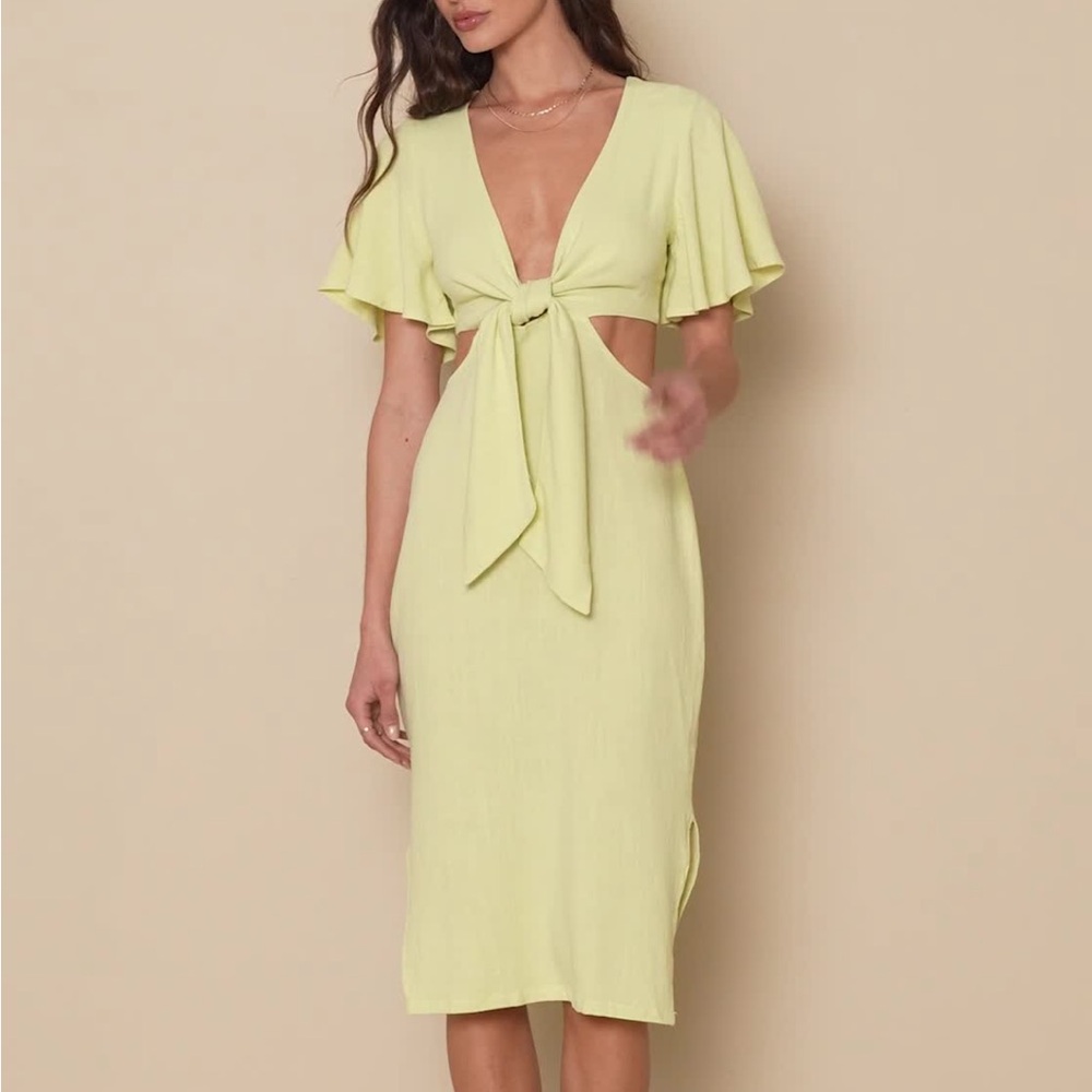 Lulu's Light Lime Tie-Front Midi Dress